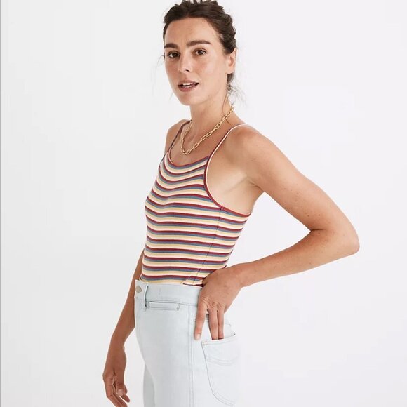 Women's M Madewell Ribbed Tank Bodysuit Slim Fit Striped - Picture 2 of 10